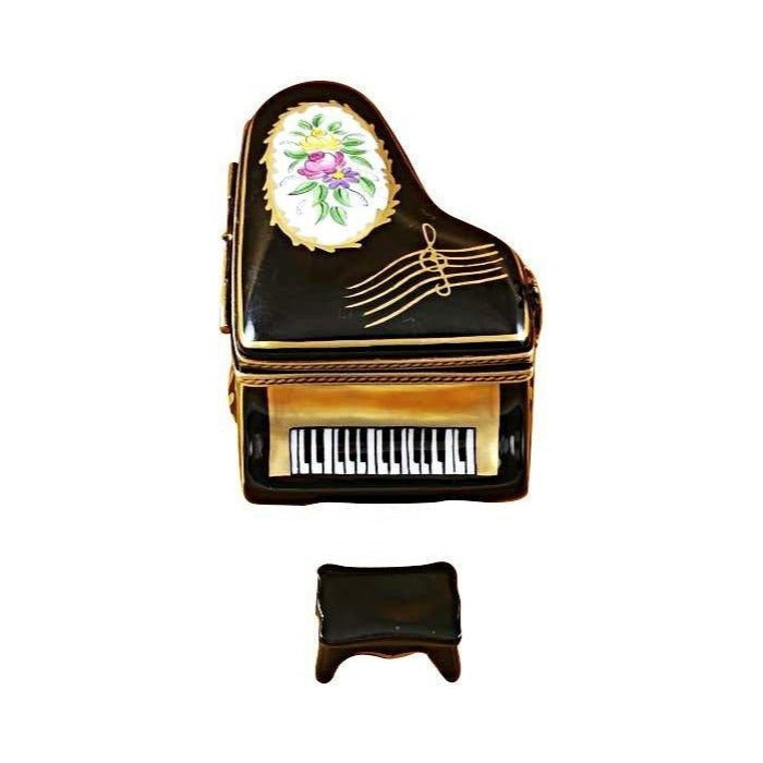 Limoges Boutique presents the Rochard Grand Piano Floral with Bench, a genuine Limoges box painted by hand in France
