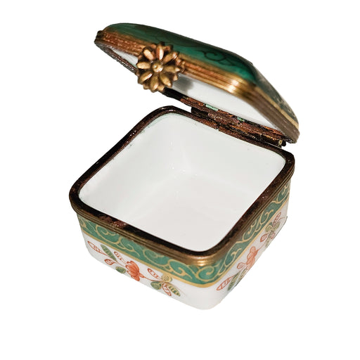 Green Floral Elegance Box for Home Decor Porcelain Limoges Square French Trinket Box