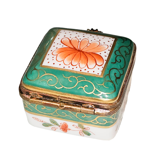 Green Floral Elegance Box for Home Decor Porcelain Limoges Square French Trinket Box