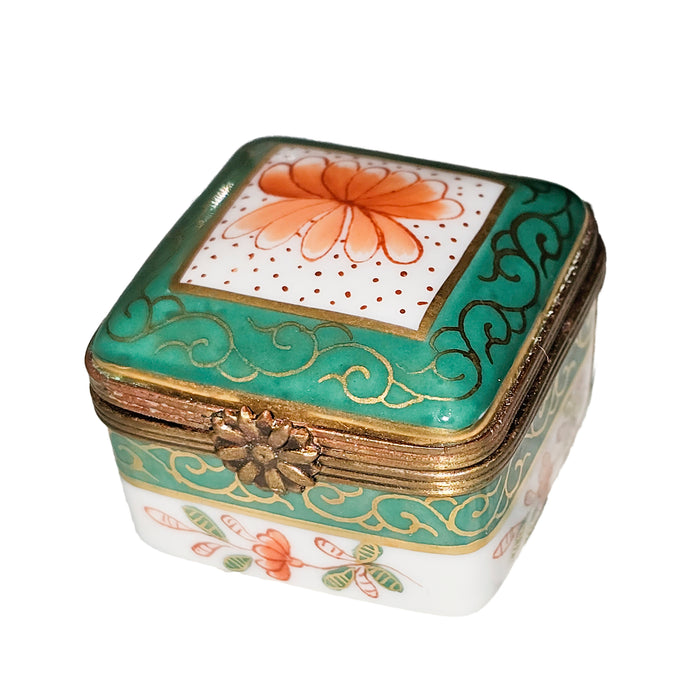 Green Floral Elegance Box for Home Decor Porcelain Limoges Square French Trinket Box