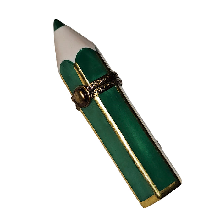 Green Limoges Pencil Box for Collectors Porcelain Limoges professional art French Trinket Box