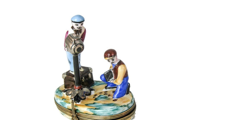 Movie Camera Men hand-painted Limoges porcelain box