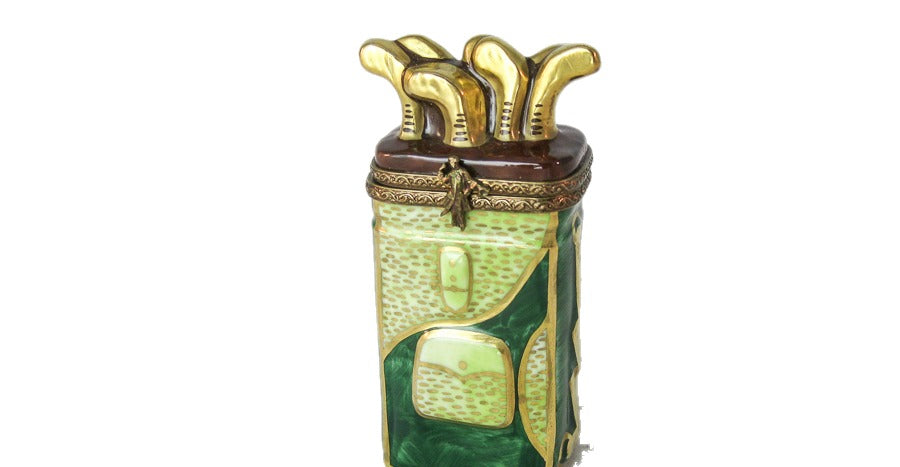 Green Golf Cart hand-painted Limoges porcelain box