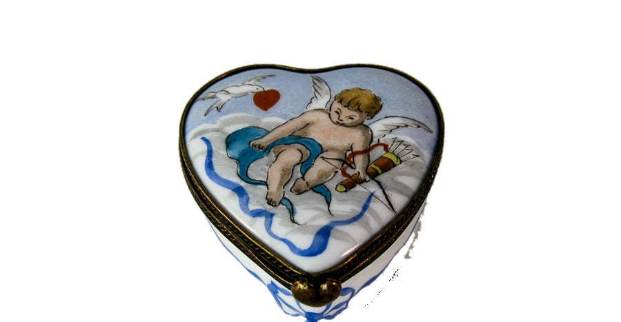 Cherub Heart hand-painted Limoges porcelain box