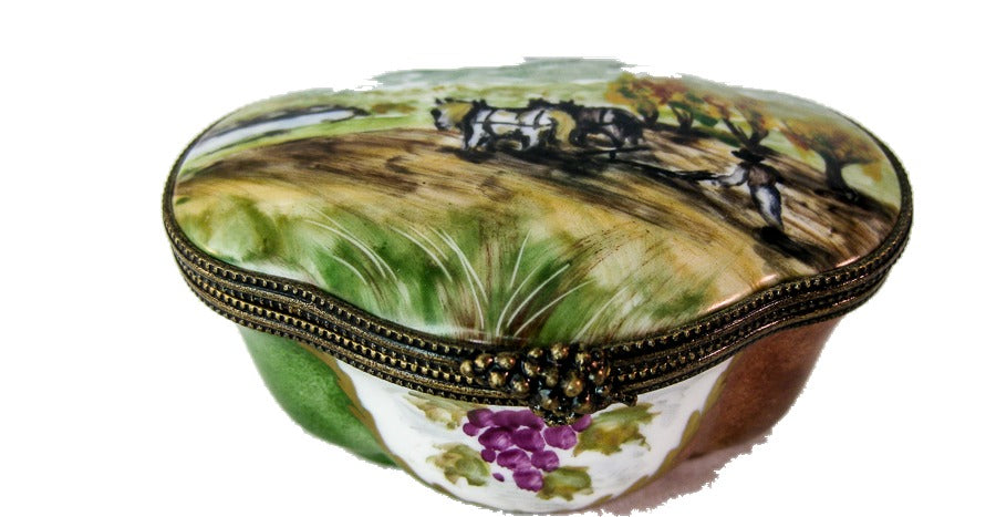 Farming Scene hand-painted Limoges porcelain box