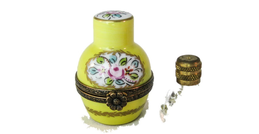 Yellow Box with Perfume Bottle hand-painted Limoges porcelain box