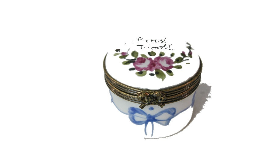 Round "First Tooth", Small hand-painted Limoges porcelain box
