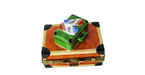Suitcases, Paris, USA hand-painted Limoges porcelain box by Parry Vieille (PV)