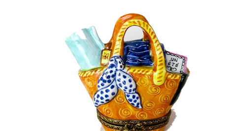 Beach Bag hand-painted Limoges porcelain box by Parry Vieille (PV)