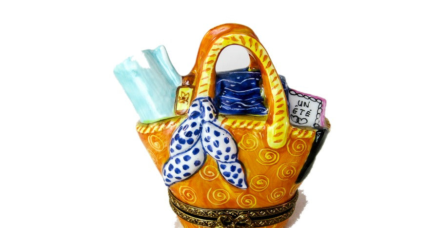 Beach Bag hand-painted Limoges porcelain box by Parry Vieille (PV)