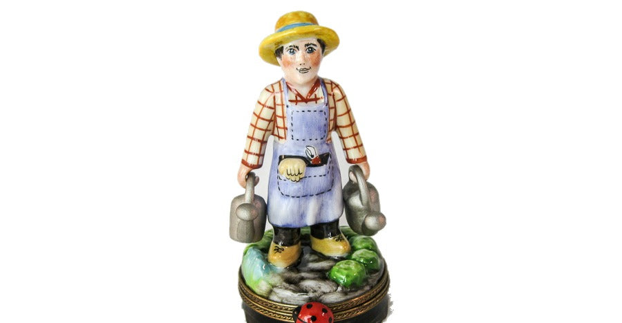 Gardener hand-painted Limoges porcelain box by Parry Vieille (PV)