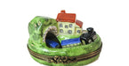 Cottage and Train hand-painted Limoges porcelain box