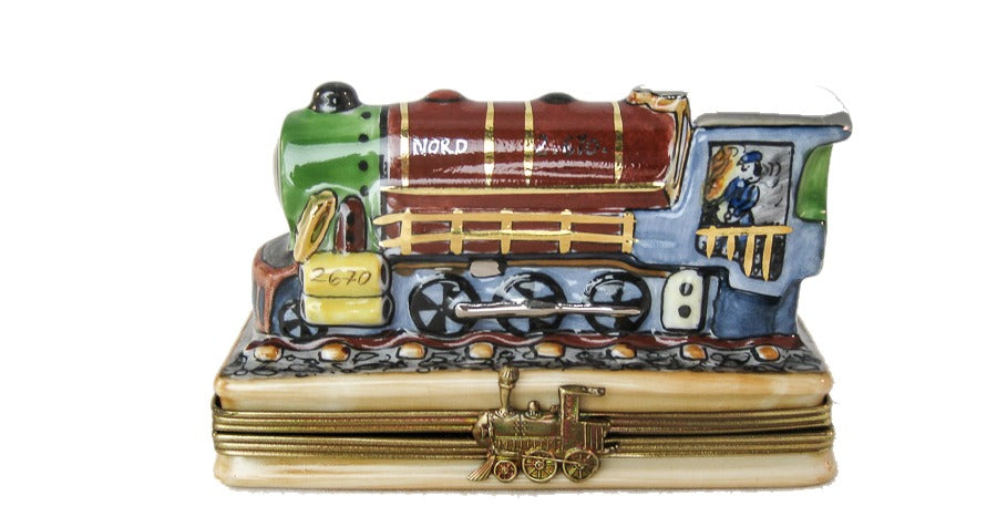 Brown Train hand-painted Limoges porcelain box by Limoges Imports
