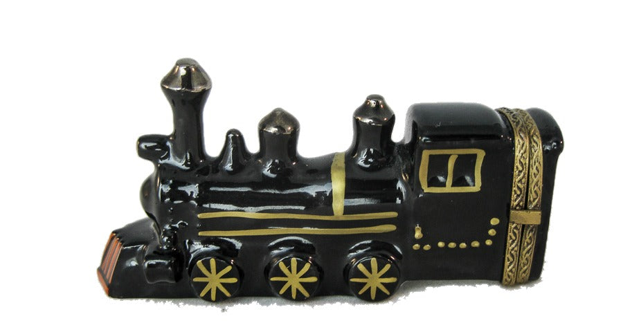 Black Train hand-painted Limoges porcelain box by Eximious