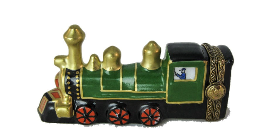 Green Train hand-painted Limoges porcelain box