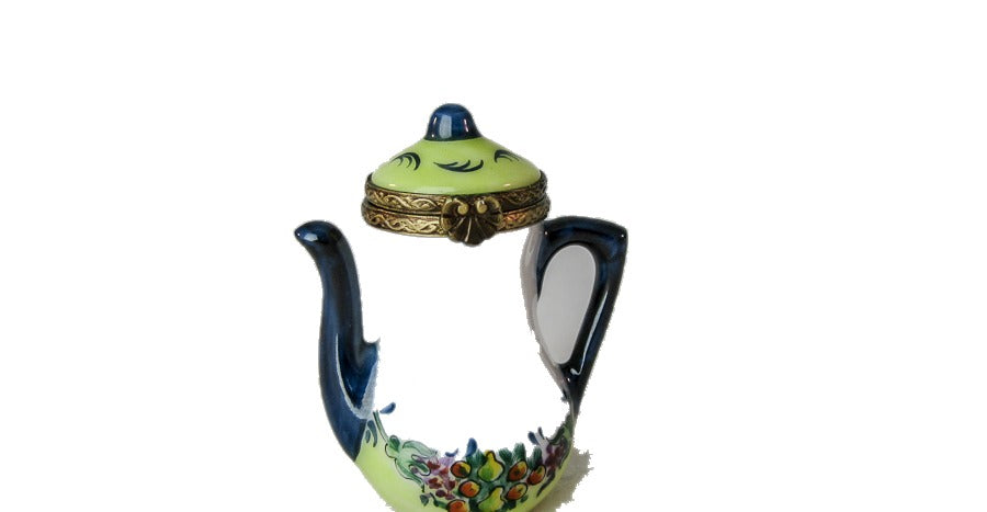 Coffee Pot with Green Design hand-painted Limoges porcelain box