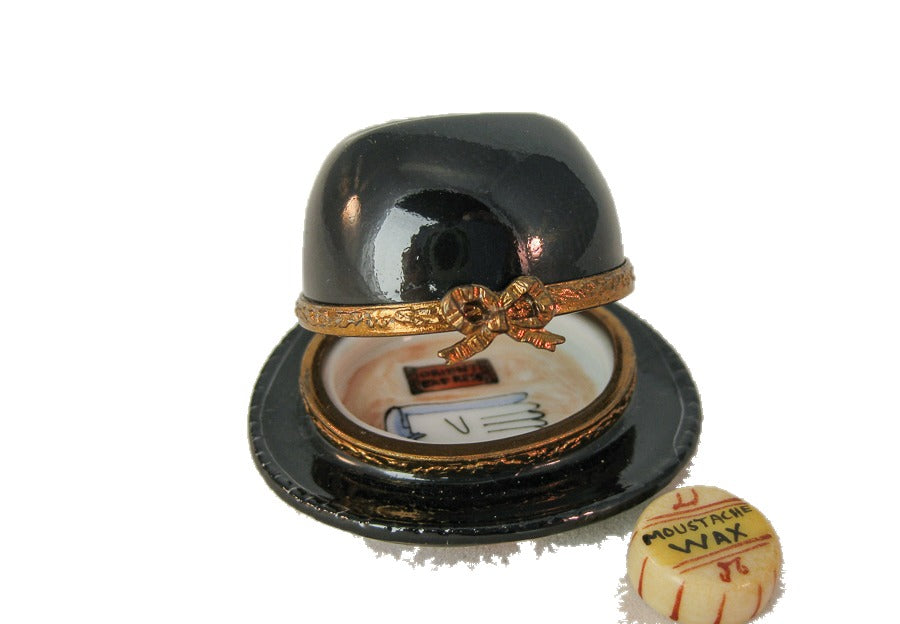 Hat with Mustache Wax hand-painted Limoges porcelain box by S&D Limoges