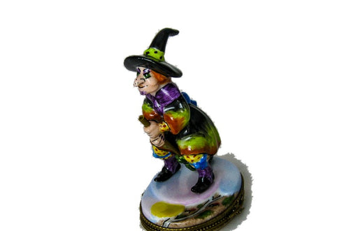 Witch with Broom hand-painted Limoges porcelain box by Elda Créations