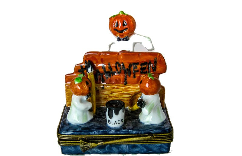 Three Ghosts Painting Halloween Sign hand-painted Limoges porcelain box by Limoges Diffusion