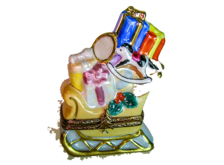 Sleigh with Gifts hand-painted Limoges porcelain box by Limoges Diffusion