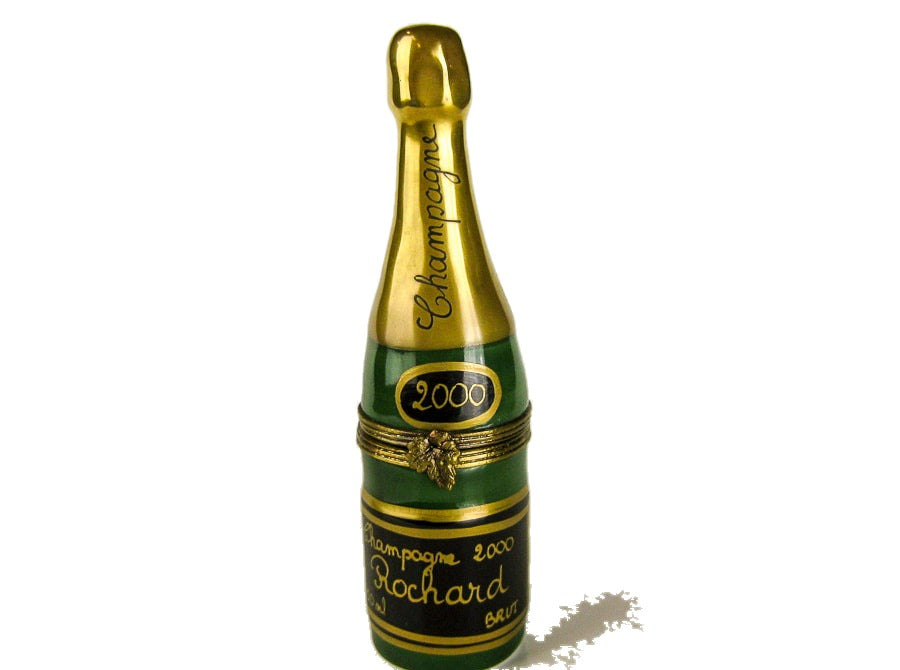 Champagne Bottle hand-painted Limoges porcelain box by Rochard
