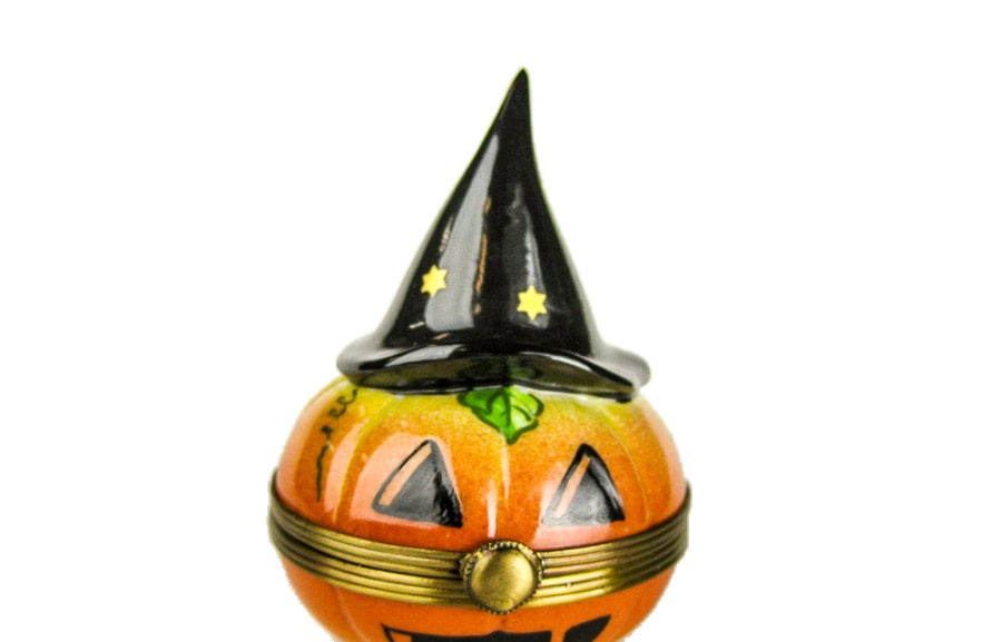Halloween Pumpkin with Candle Inside hand-painted Limoges porcelain box by Rochard