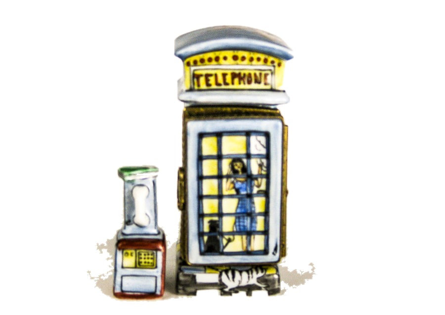 Telephone Booth with Phone That Comes Out hand-painted Limoges porcelain box by Rochard