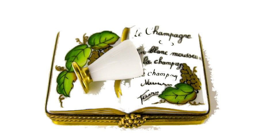 Book on Champagne in France hand-painted Limoges porcelain box by Gérard Ribierre