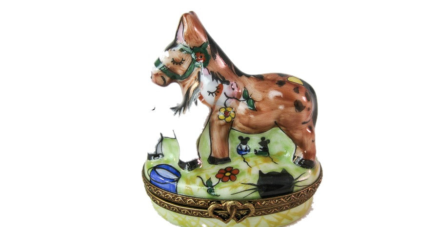 Two Donkeys hand-painted Limoges porcelain box