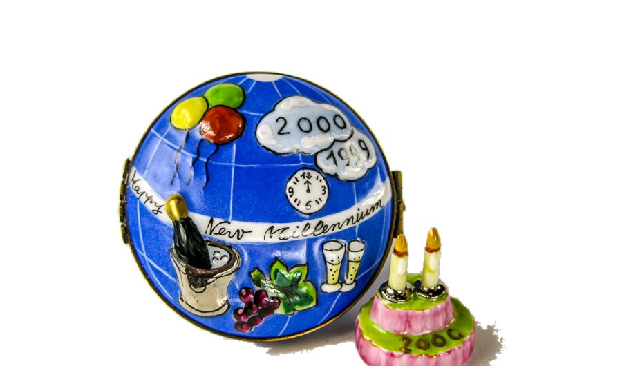 Millennium 1999/2000 Happy New Year hand-painted Limoges porcelain box by Chanille