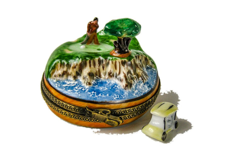 Golf Course with Golfer hand-painted Limoges porcelain box by Chanille