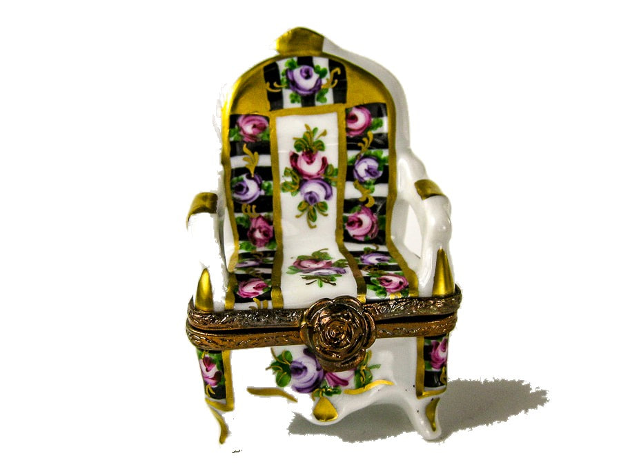 Floral Chair hand-painted Limoges porcelain box by S&D Limoges