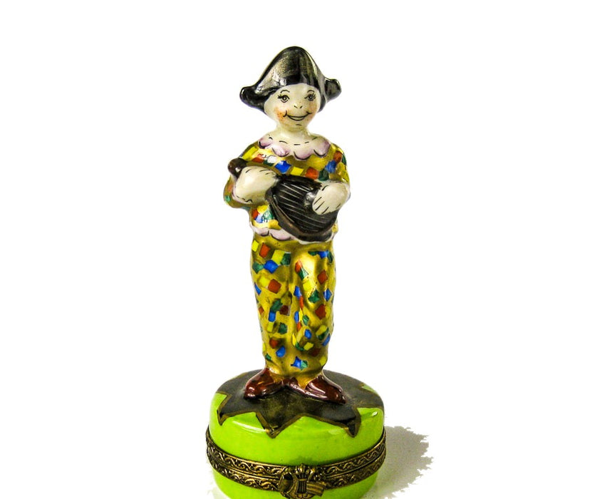 Small Jester with Mandolin hand-painted Limoges porcelain box by Diez (DZ)