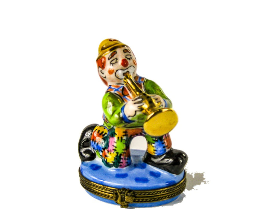 Clown Playing Trumpet hand-painted Limoges porcelain box by Diez (DZ)