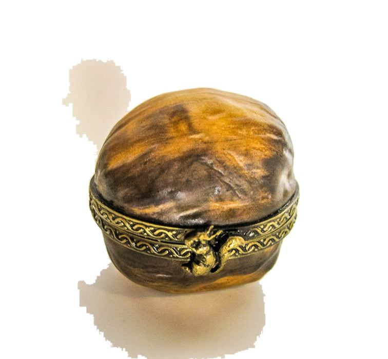 Mini Walnut hand-painted Limoges porcelain box by Parry Vieille (PV)