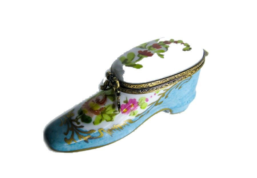Blue Flower Shoe hand-painted Limoges porcelain box