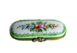 Green Flower Painted Pin Box hand-painted Limoges porcelain box by Rochard