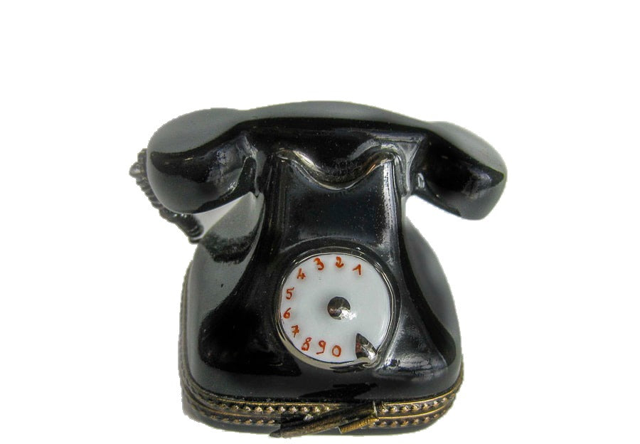 Black Vintage Style Telephone hand-painted Limoges porcelain box