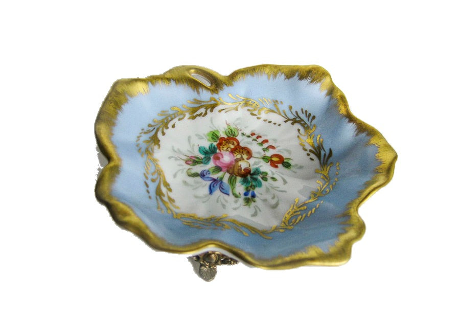 Traditional hand-painted Limoges porcelain flower dish