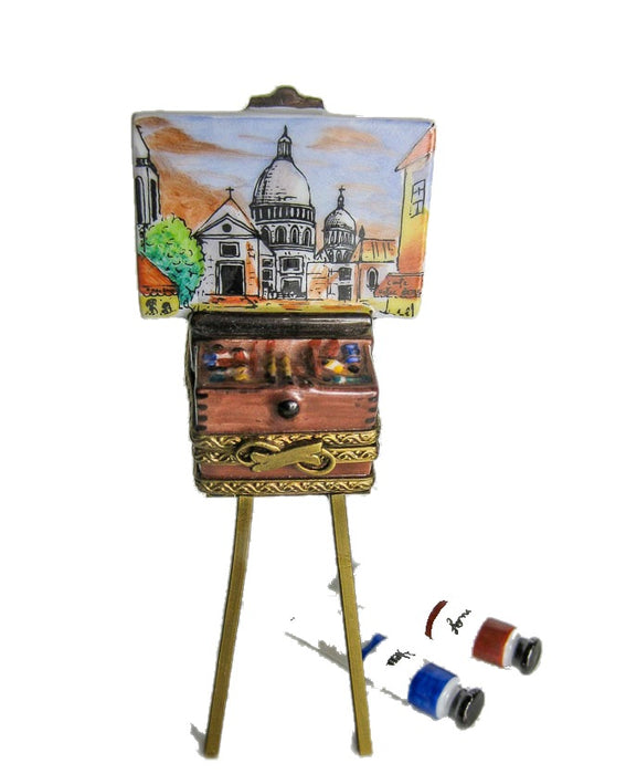 Painting of Sacré-Cœur, Paris on a paint box, hand-painted Limoges porcelain box by Parry Vieille (PV)