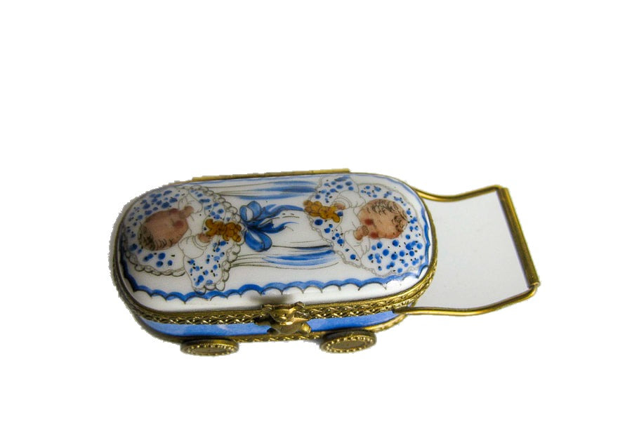 Baby Boy Painted on Carriage hand-painted Limoges porcelain box