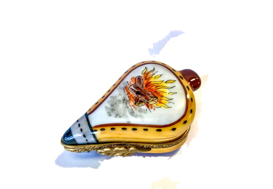 Fireplace Bellows hand-painted Limoges porcelain box by Parry Vieille (PV)