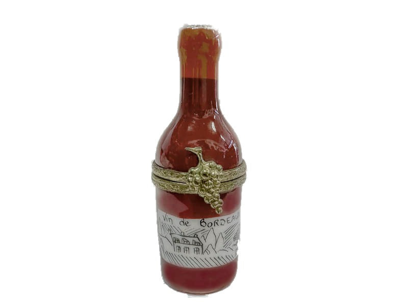 Small Red Wine Bordeaux Bottle hand-painted Limoges porcelain box