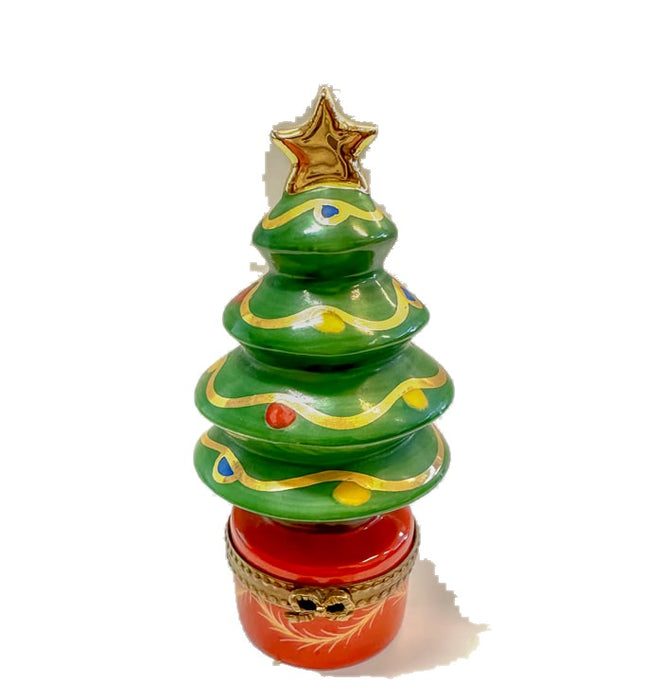 Christmas Tree hand-painted Limoges porcelain box by Rochard