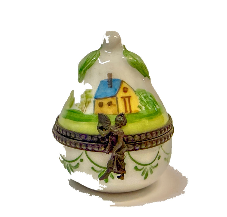 Vintage Pear with House hand-painted Limoges porcelain box