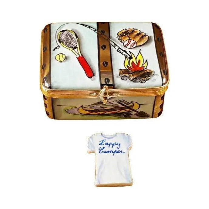 Genuine Rochard Happy Camper Camping Trunk Limoges box painted by hand in France, from Limoges Boutique