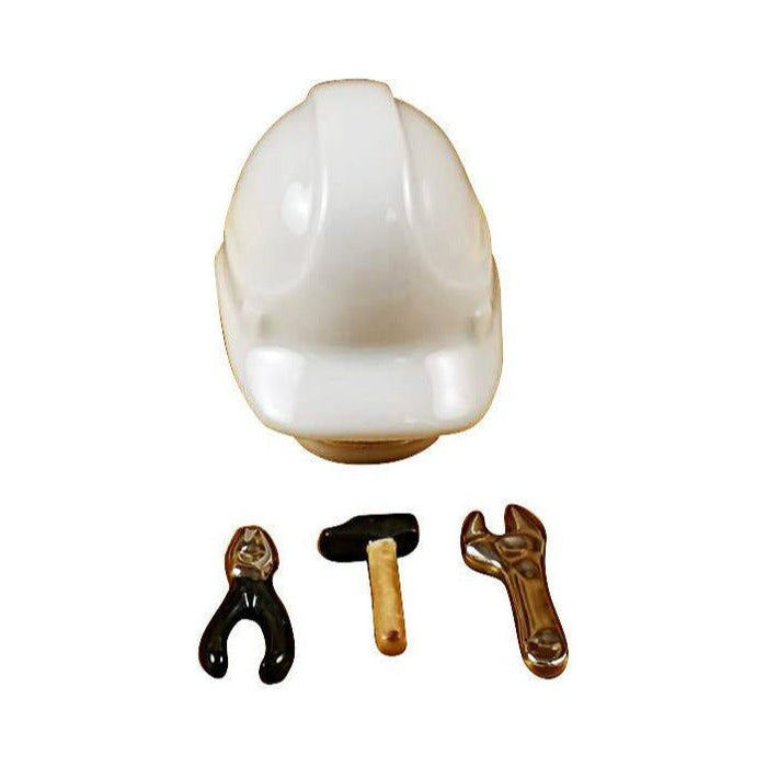 Fine French craftsmanship on the Hard Hat with Tools Limoges box, painted by hand