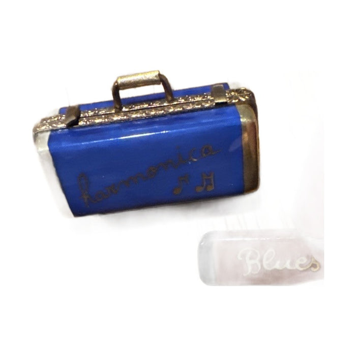 Harmonica and blues Limoges box - white background