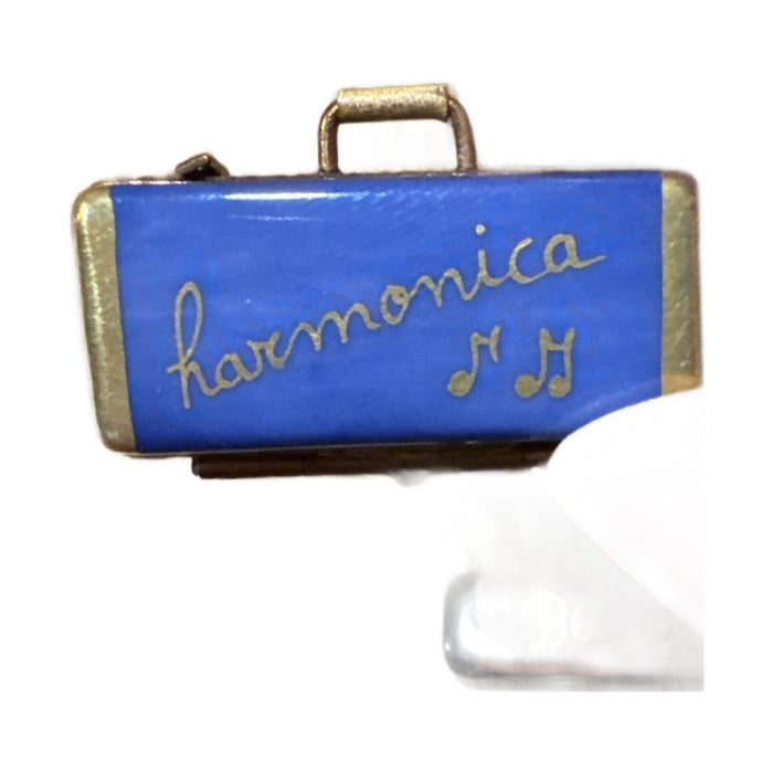 Harmonica and blues Limoges box - white background
