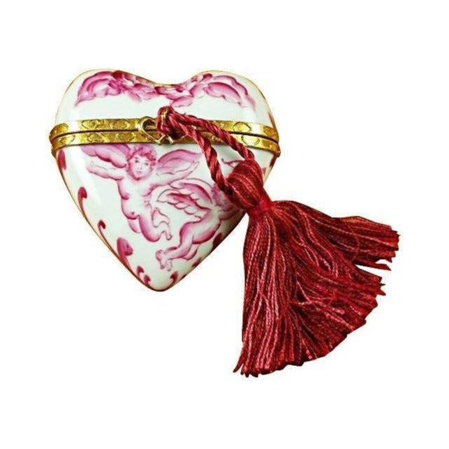 Authentic Rochard Heart Pink Angel with Tassel Limoges box, hand-painted in France, from Limoges Boutique